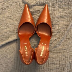 Prada Women's Leather Pointed-Toe Heels - Tan